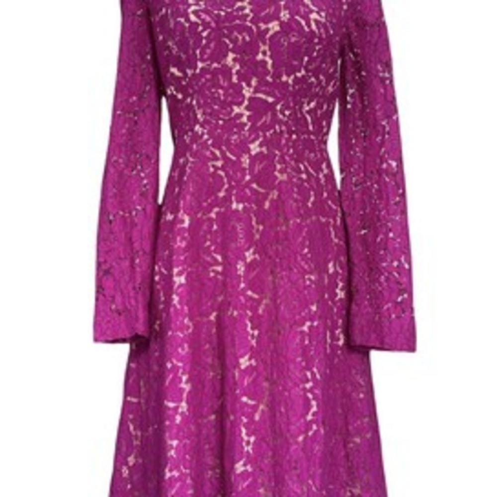 BCBGMaxAzria‎ Everley Lace Overlay Purple Sheer Long Sleeve Dress Size 4 Cutout